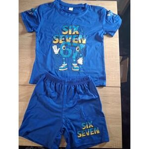 Boys Numberblocks Inspired Blue 2 Piece Shirt and Shorts Set Size 5Y Six Seven